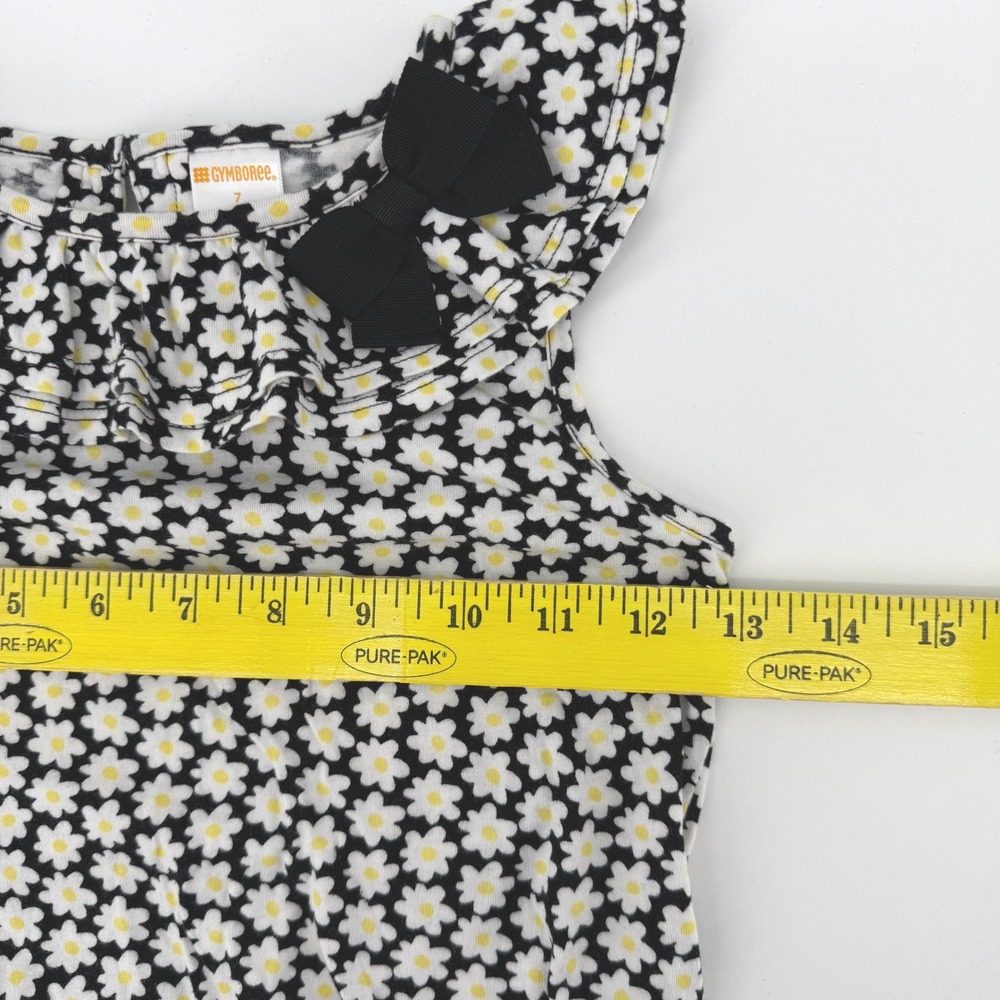 Gymboree Daisy Floral Top Girls Size 7 Black White Yellow Ruffle Peplum Bow - Picture 4 of 6